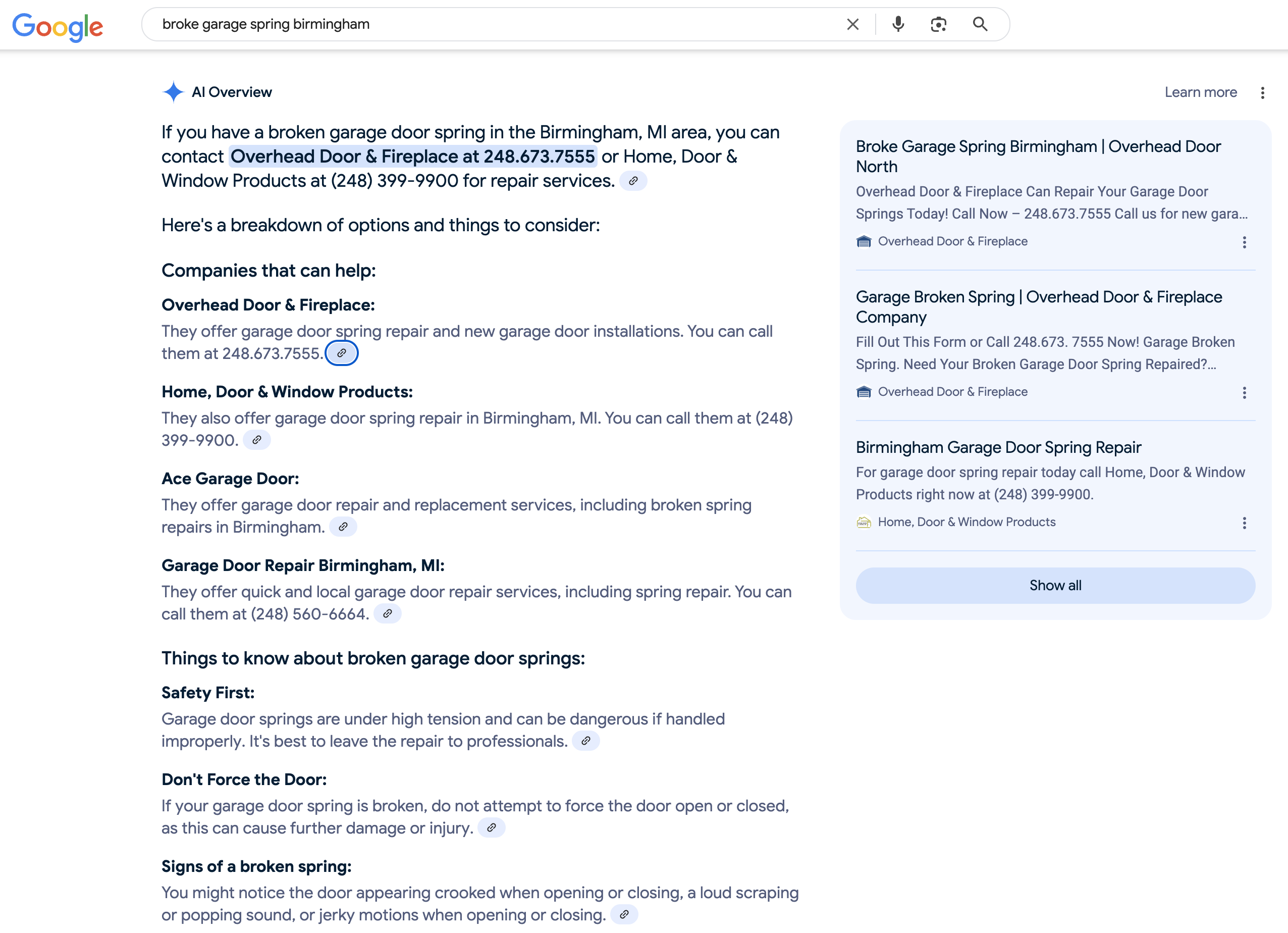 Overheaddoorandfireplace ai overviewgoogleresult.png